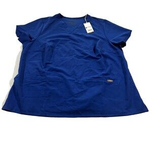 Figs Womens Casma 3 Pocket Scrub Uniform Top V Neck Ceil Blue Sz 3XL NWT Stain